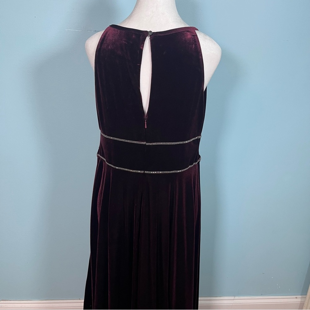 Oleg Cassini Burgundy Velvet Elegant Sheath Maxi Dress Size 14W (Altered) - Picture 12 of 14